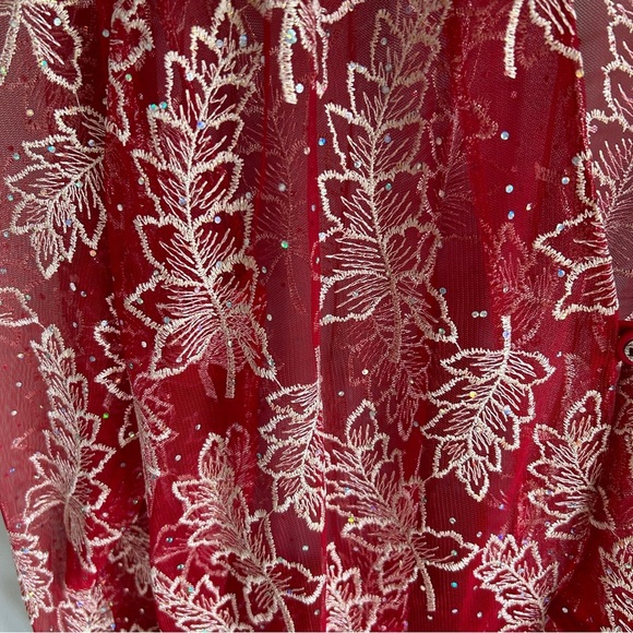 VTG Hosanna Design USA Red Leaf Pattern Beaded Semi Sheer Plus Size Top 2X - Picture 5 of 6